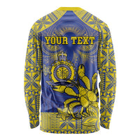 Personalised Niue The Rock Long Sleeve Shirt Niuean Crab Hiapo Pattern Blue Version