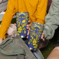 Personalised Niue The Rock Tumbler Cup Niuean Crab Hiapo Pattern Blue Version