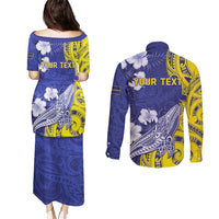 Personalised Nauru 92nd Anniversary Of Angam Couples Matching Puletasi and Long Sleeve Button Shirt Polynesian Whale Pattern