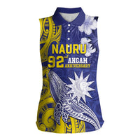 Personalised Nauru 92nd Anniversary Of Angam Women Sleeveless Polo Shirt Polynesian Whale Pattern LT05 Female Blue - Polynesian Pride