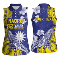 Personalised Nauru 92nd Anniversary Of Angam Women Sleeveless Polo Shirt Polynesian Whale Pattern LT05 - Polynesian Pride