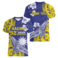Personalised Nauru 92nd Anniversary Of Angam Women V-Neck T-Shirt Polynesian Whale Pattern