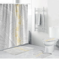 Niue White Sunday Bathroom Set Niuean Hiapo With Puakenikeni Lei