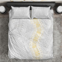 Niue White Sunday Bedding Set Niuean Hiapo With Puakenikeni Lei