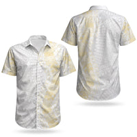 Niue White Sunday Couples Matching Short Sleeve Bodycon Dress and Hawaiian Shirt Niuean Hiapo With Puakenikeni Lei