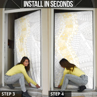 Niue White Sunday Door Cover Niuean Hiapo With Puakenikeni Lei