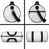 Niue White Sunday Duffle Bag Niuean Hiapo With Puakenikeni Lei