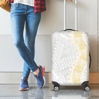 Niue White Sunday Luggage Cover Niuean Hiapo With Puakenikeni Lei