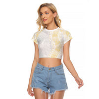 Niue White Sunday Raglan Cropped T Shirt Niuean Hiapo With Puakenikeni Lei