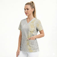 Niue White Sunday Scrub Top Niuean Hiapo With Puakenikeni Lei