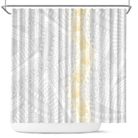 Niue White Sunday Shower Curtain Niuean Hiapo With Puakenikeni Lei
