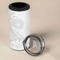 American Samoa White Sunday 4 in 1 Can Cooler Tumbler Polynesian Pattern With Tropical Flowers