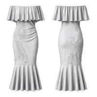 American Samoa White Sunday Couples Matching Mermaid Dress and Hawaiian Shirt Polynesian Pattern With Tropical Flowers