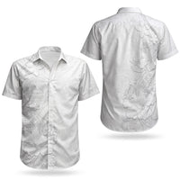 American Samoa White Sunday Couples Matching Off Shoulder Short Dress and Hawaiian Shirt Polynesian Pattern With Tropical Flowers