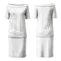 American Samoa White Sunday Couples Matching Puletasi and Long Sleeve Button Shirt Polynesian Pattern With Tropical Flowers