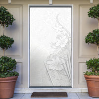 American Samoa White Sunday Door Cover Polynesian Pattern With Tropical Flowers