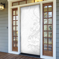 American Samoa White Sunday Door Cover Polynesian Pattern With Tropical Flowers