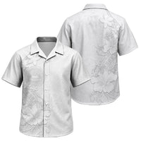 American Samoa White Sunday Family Matching Long Sleeve Bodycon Dress and Hawaiian Shirt Polynesian Pattern With Tropical Flowers