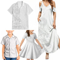 American Samoa White Sunday Family Matching Summer Maxi Dress and Hawaiian Shirt Polynesian Pattern With Tropical Flowers