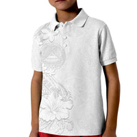 American Samoa White Sunday Kid Polo Shirt Polynesian Pattern With Tropical Flowers