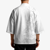 American Samoa White Sunday Kimono Polynesian Pattern With Tropical Flowers