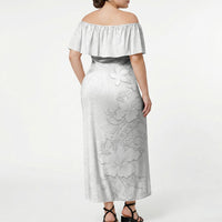 American Samoa White Sunday Off Shoulder Maxi Dress Polynesian Pattern With Tropical Flowers