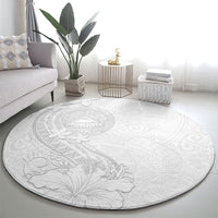 American Samoa White Sunday Round Carpet Polynesian Pattern With Tropical Flowers