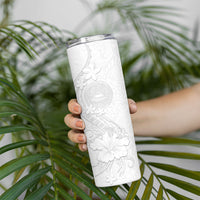 American Samoa White Sunday Skinny Tumbler Polynesian Pattern With Tropical Flowers