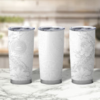 American Samoa White Sunday Tumbler Cup Polynesian Pattern With Tropical Flowers