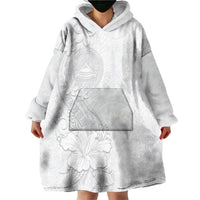 American Samoa White Sunday Wearable Blanket Hoodie Polynesian Pattern With Tropical Flowers