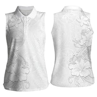 American Samoa White Sunday Women Sleeveless Polo Shirt Polynesian Pattern With Tropical Flowers