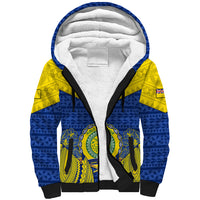 Niue Constitution Day Sherpa Hoodie Coat Of Arms Niuean Hiapo Pattern LT05 Unisex Yellow - Polynesian Pride
