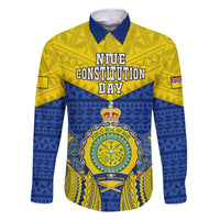 Personalized Niue Constitution Day Family Matching Tank Maxi Dress and Hawaiian Shirt Coat Of Arms Niuean Hiapo Pattern LT05 Dad's Shirt - Long Sleeve Yellow - Polynesian Pride