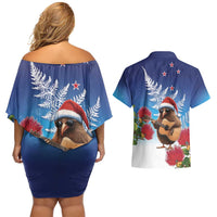 New Zealand Kiwi Christmas Couples Matching Off Shoulder Short Dress and Hawaiian Shirt Xmas Vibe