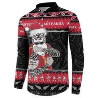 New Zealand Santa Tiki Christmas Button Sweatshirt Meri Kirihimete