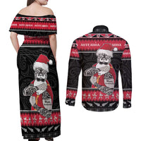 New Zealand Santa Tiki Christmas Couples Matching Off Shoulder Maxi Dress and Long Sleeve Button Shirt Meri Kirihimete