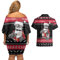 New Zealand Santa Tiki Christmas Couples Matching Off Shoulder Short Dress and Hawaiian Shirt Meri Kirihimete