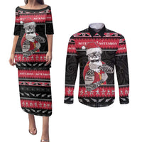 New Zealand Santa Tiki Christmas Couples Matching Puletasi and Long Sleeve Button Shirt Meri Kirihimete
