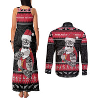 New Zealand Santa Tiki Christmas Couples Matching Tank Maxi Dress and Long Sleeve Button Shirt Meri Kirihimete