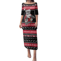 New Zealand Santa Tiki Christmas Family Matching Puletasi and Hawaiian Shirt Meri Kirihimete