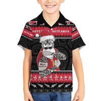 New Zealand Santa Tiki Christmas Family Matching Short Sleeve Bodycon Dress and Hawaiian Shirt Meri Kirihimete
