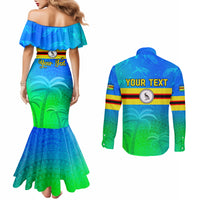 Personalised Solomon Islands Choiseul Province Day Couples Matching Mermaid Dress and Long Sleeve Button Shirt Sea Turtle Tribal Pattern LT05 - Polynesian Pride