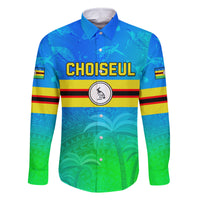 Personalised Solomon Islands Choiseul Province Day Family Matching Long Sleeve Bodycon Dress and Hawaiian Shirt Sea Turtle Tribal Pattern LT05 Dad's Shirt - Long Sleeve Blue - Polynesian Pride