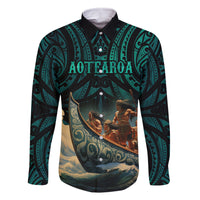 Personalised New Zealand Tamaki Herenga Waka Festival Family Matching Off Shoulder Long Sleeve Dress and Hawaiian Shirt Maori Pattern LT05 Dad's Shirt - Long Sleeve Dark Turquoise - Polynesian Pride