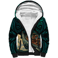 Personalised New Zealand Tamaki Herenga Waka Festival Sherpa Hoodie Maori Pattern LT05 Unisex Dark Turquoise - Polynesian Pride