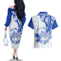 Personalised Northern Mariana Islands Commonwealth Day Couples Matching Off The Shoulder Long Sleeve Dress and Hawaiian Shirt Simple Style LT05 - Polynesian Pride