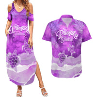 Personalised Pasifika Festival Couples Matching Summer Maxi Dress and Hawaiian Shirt Violet Tropical Turtle LT05 Violet - Polynesian Pride