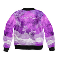 Personalised Pasifika Festival Sleeve Zip Bomber Jacket Violet Tropical Turtle LT05 - Polynesian Pride