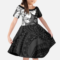 Polynesia Romantic Valentine Family Matching Summer Maxi Dress and Hawaiian Shirt Sea Turtle Couple With Black Plumeria