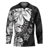 Polynesia Romantic Valentine Hockey Jersey Sea Turtle Couple With Black Plumeria